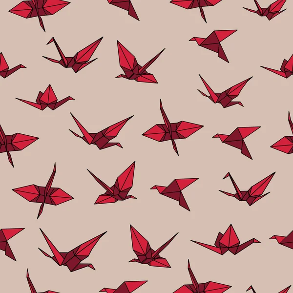 Grue beige et rouge origami motif sans couture — Image vectorielle