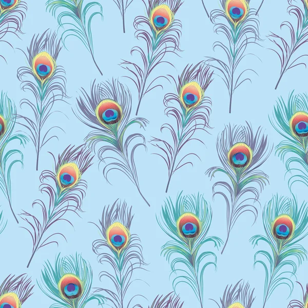 Peacock feathers cyan seamless print — Stock Vector