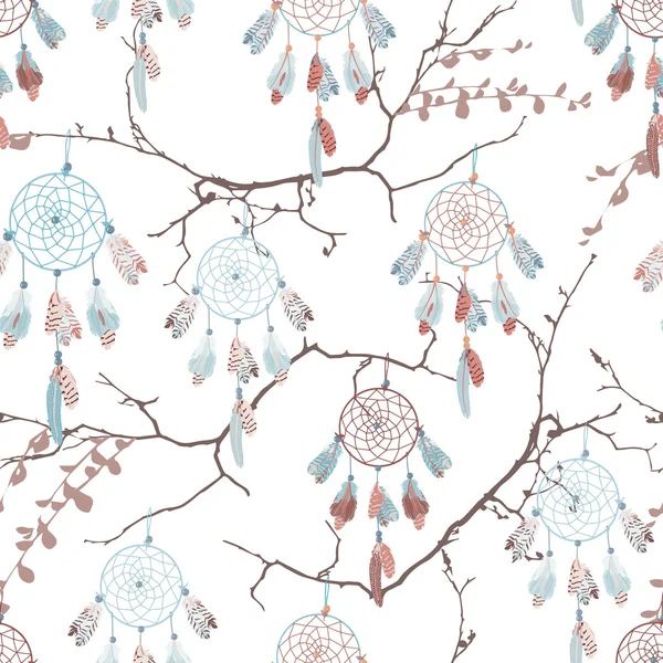 Dream catchers on the bare branches seamless pattern Royalty Free Stock Vectors