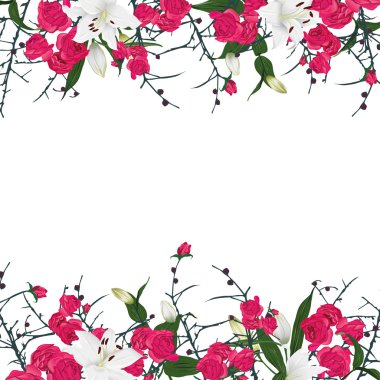 Çiçek süsleme yatay vektör çerçeve