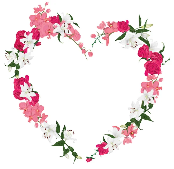 Marco del corazón ornamento floral — Vector de stock
