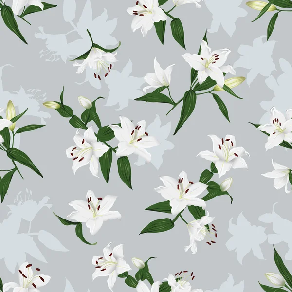 Lilies grey seamless background — Stock Vector