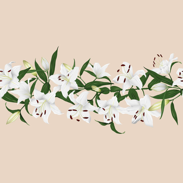 Lilies almond horizontal seamless banner