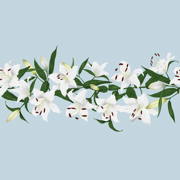 Lilies grey horizontal seamless banner — Stock Vector