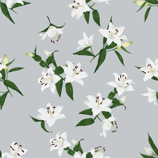 Latar belakang Lilies grey seamless - Stok Vektor