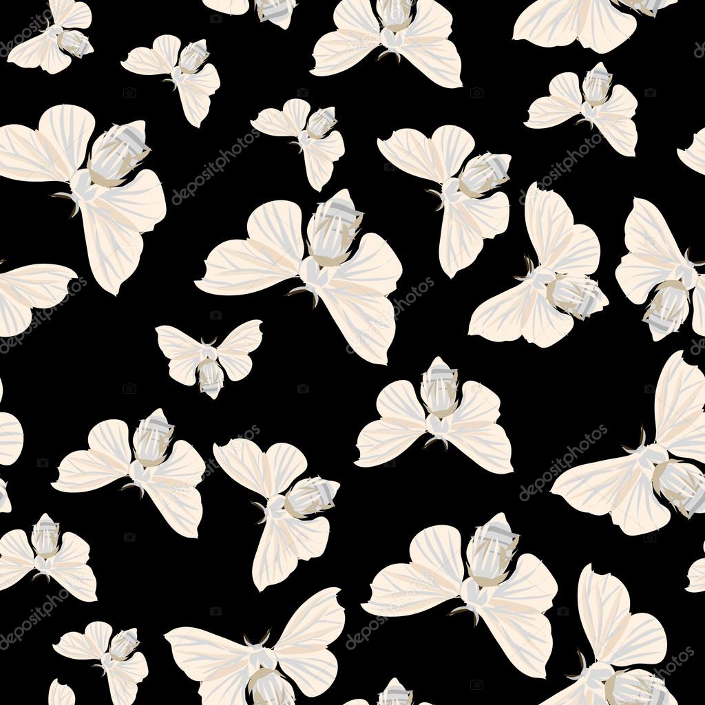 Silk moth black seamless vector pattern