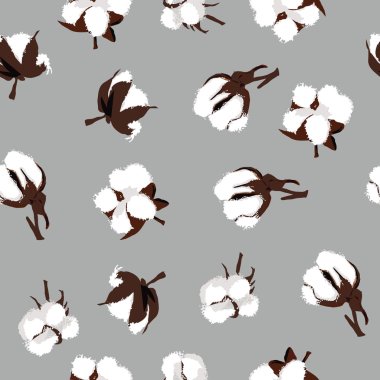 Cotton bolls gray seamless pattern, EPS10 file clipart