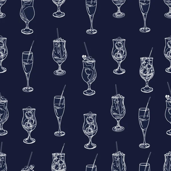 Cocktail party navy and white seamless pattern — Stock Vector