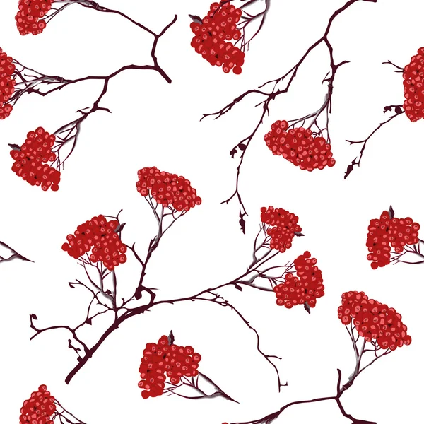 Ashberry en el patrón de nieve blanca sin costuras — Vector de stock