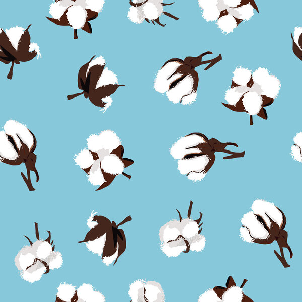 Cotton bolls cyan seamless pattern, EPS10 file