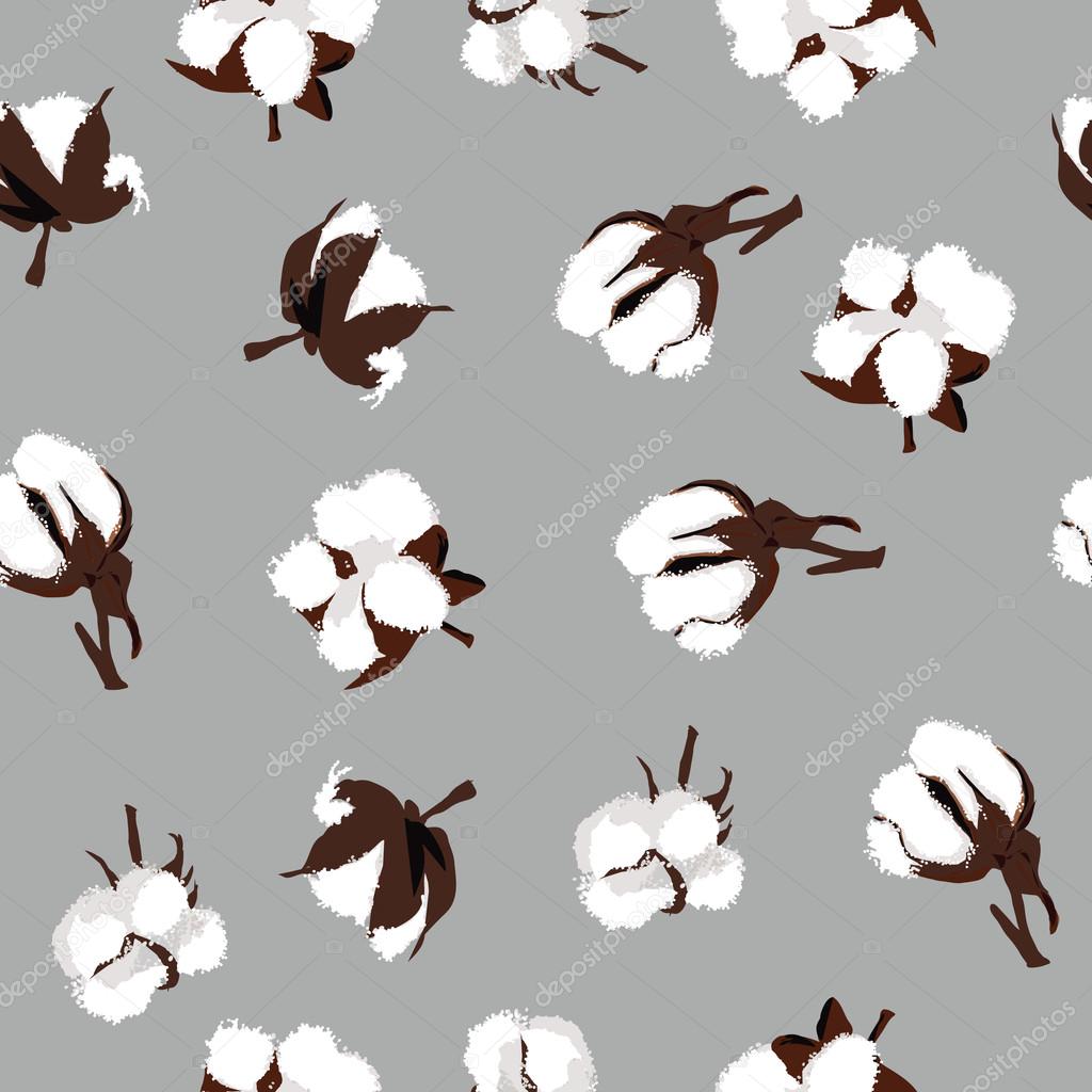 Cotton bolls gray seamless pattern, EPS10 file