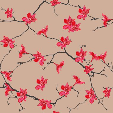Red flowers almond seamless pattern clipart