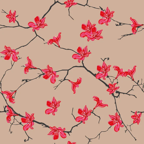 アーモンドの赤い花のシームレス パターン — ストックベクタ
