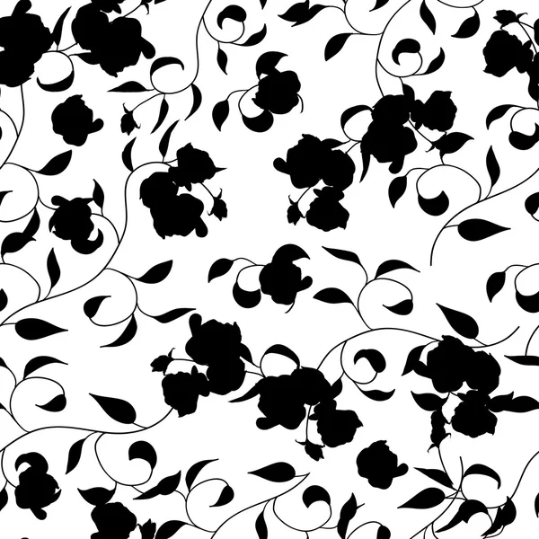 Fleurs noires et blanches motif sans couture — Image vectorielle
