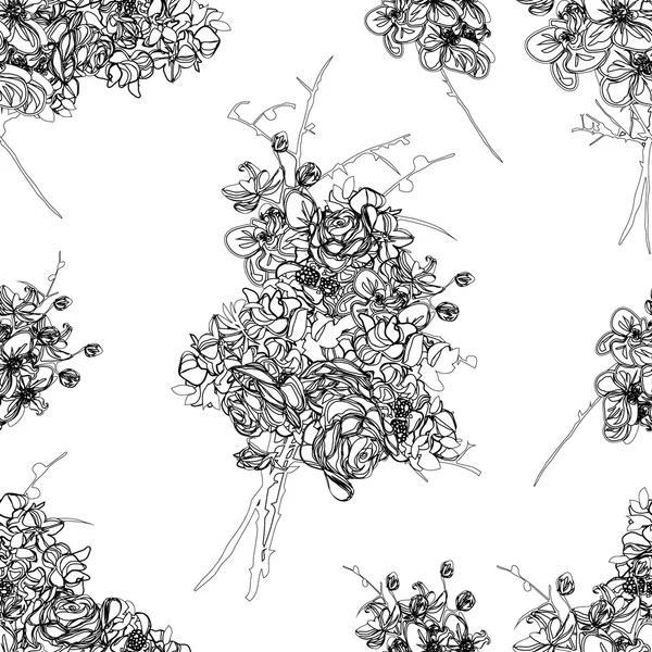 Bouquet français contour motif sans couture — Image vectorielle