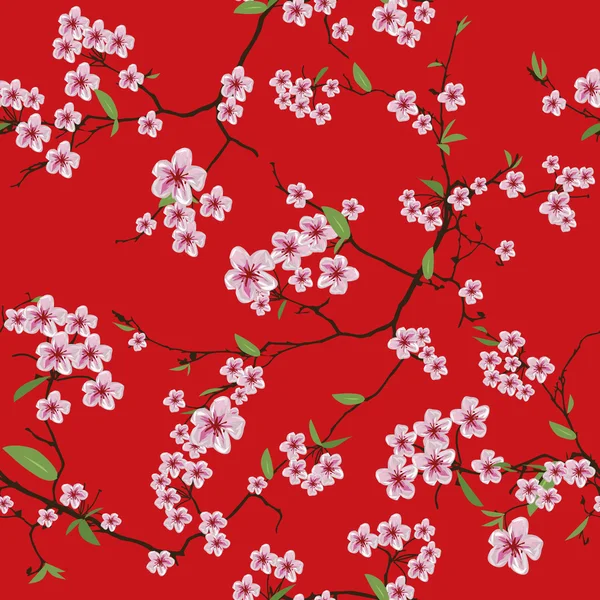 Китайская сакура красное кимоно бесшовный узор — стоковый вектор