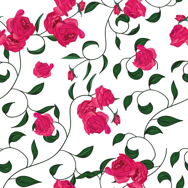 Twisted garden roses seamless pattern — Stock Vector