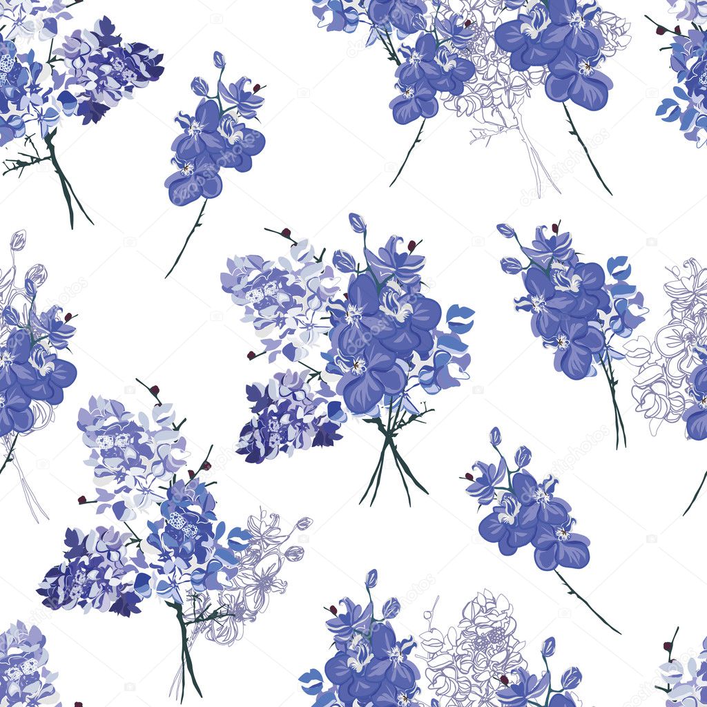 Violet french bouquet seamless pattern