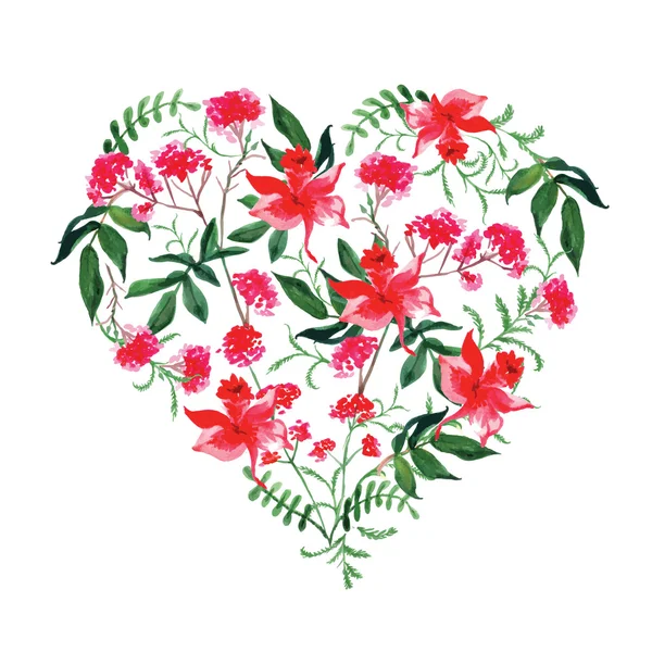 Watercolor wild flowers vector design heart — Stock Vector