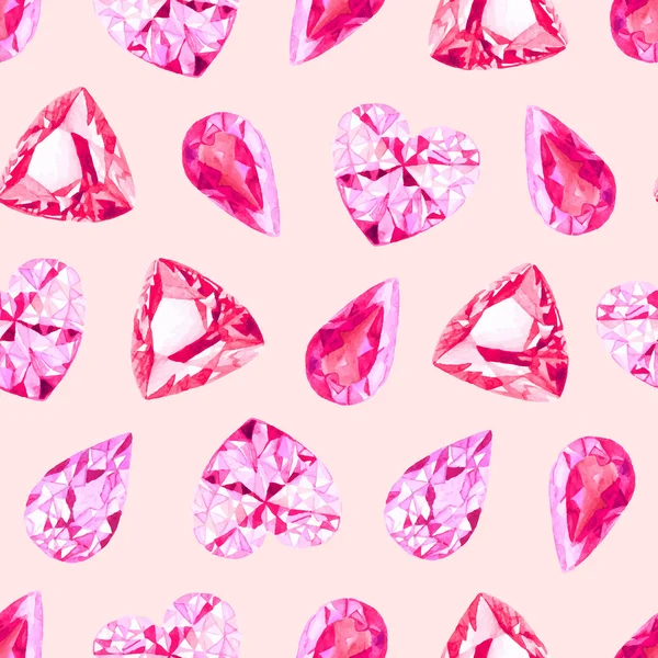 Ruby en roze diamanten naadloze vector patroon — Stockvector