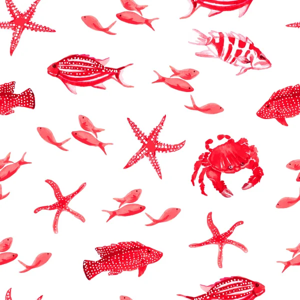 Röda havet akvarell sömlös vektor print — Stock vektor