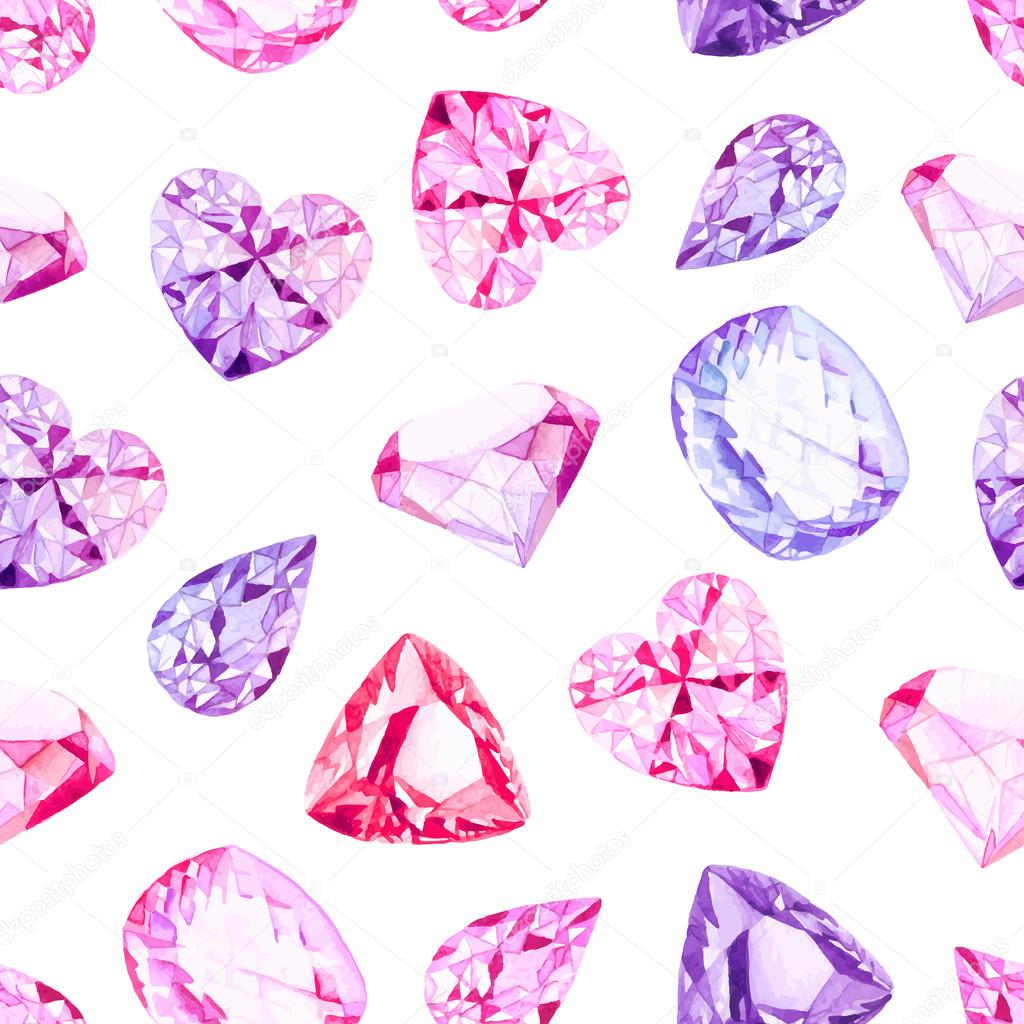 Pink and violet diamonds  watercolor seamless vector pattern