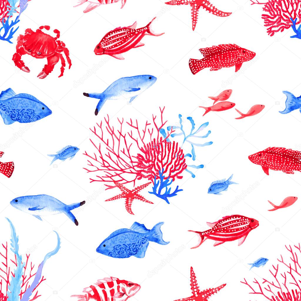 Red and blue underwater seamless vector pattern