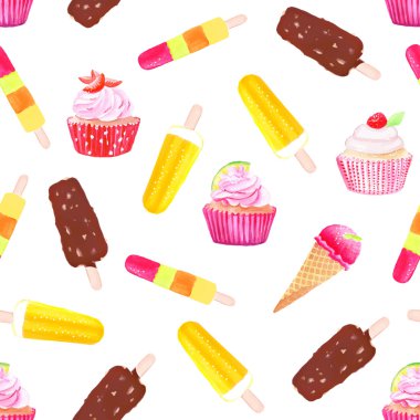 Kek ve dondurma suluboya vektör sorunsuz Yazdır