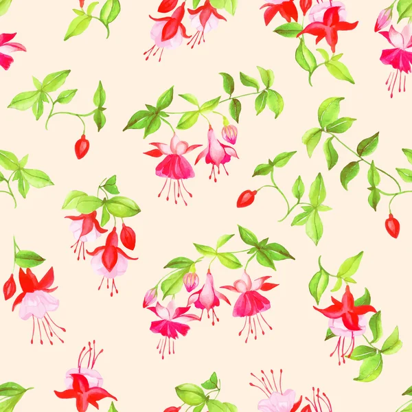 Beige blooming fuchsia seamless vector print — Stock Vector