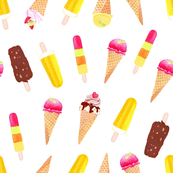 夏明るいアイスクリーム ベクターのシームレスな印刷 — ストックベクタ