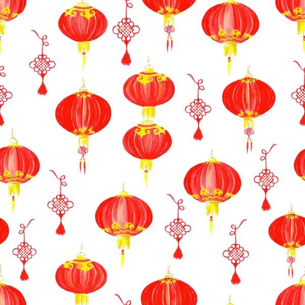 Oriental chinese lantern seamless vector pattern — Stock Vector