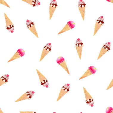 Dondurma koni üzerinde beyaz sulu boya Dikişsiz vektör yazdırma