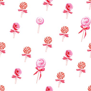 Red lollypops watercolor seamless vector pattern clipart