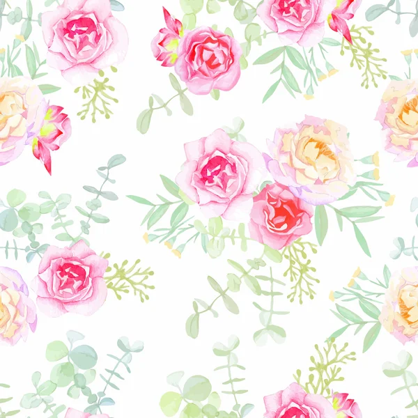 Delicate roses seamless vector pattern in shabby chic style — Stock Vector