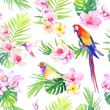 Parlak tropikal çiçek ile sorunsuz vektör yazdırma yaprak