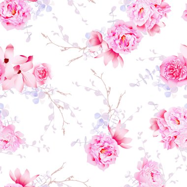 Bahar Manolya ve peonies sorunsuz vektör yazdırma