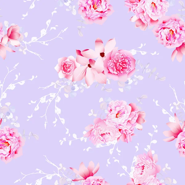 Mor Manolya ve peonies sorunsuz vektör desen
