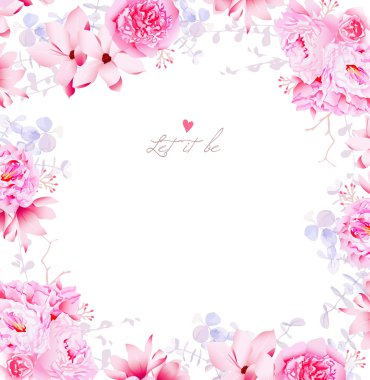 Zarif Manolya ve peonies vektör çerçeve