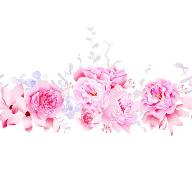 Hassas Manolya ve peonies sorunsuz vektör yatay banner