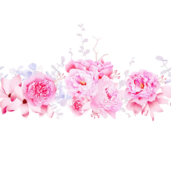 Delicate magnolia and peonies seamless vector horizontal banner — Stock Vector