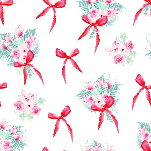 お祝い花の房弓シームレスなベクトル パターン — ストックベクタ