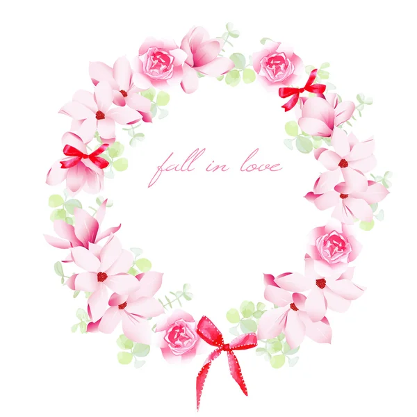 Blooming bouquets with bows vector design frame — Stockový vektor