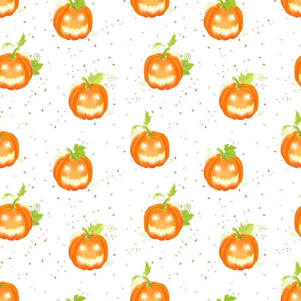 Happy Jack o lanterns on  dotted backdrop seamless vector patter — Stock Vector