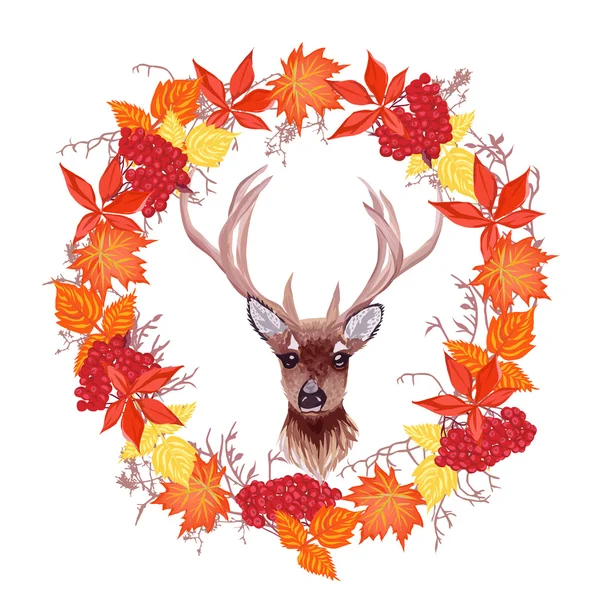 秋天的落叶和驯鹿轮设计矢量架 — 图库矢量图片