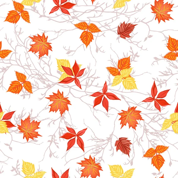 Bright autumn leaves on branches seamless vector print — Stock Vector