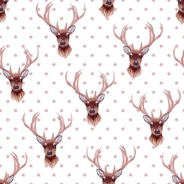 Reindeers yıldız sorunsuz vektör desenli beyaz