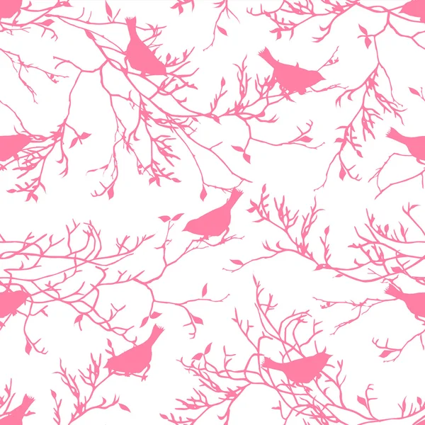 Oiseaux sur les branches nues impression vectorielle sans couture — Image vectorielle