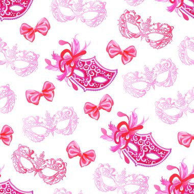 Maskeli balo maskesi ile dantel, kurdeleler, tüyler ve yay sorunsuz v