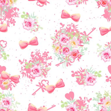 Narin çiçekler ve yay sorunsuz vektör desen ile eski anahtarları