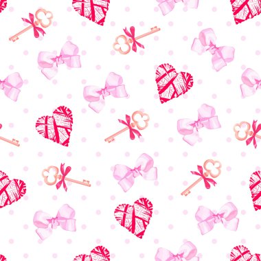 Anahtar taşı--dan Sevgililer kalp ve pembe saten yay kesintisiz p vektör